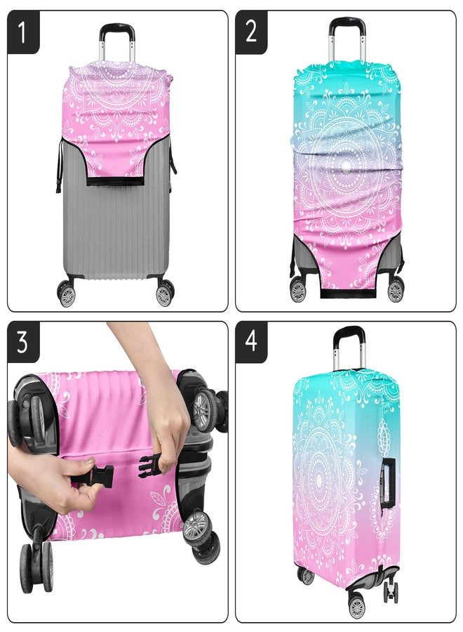Lattlefnki Luggage Covers for Suitcase Elastic Suitcase Covers Luggage Protector Anti-scratch Fits 24-26 Inch Pink Blue Mandala - Image 5